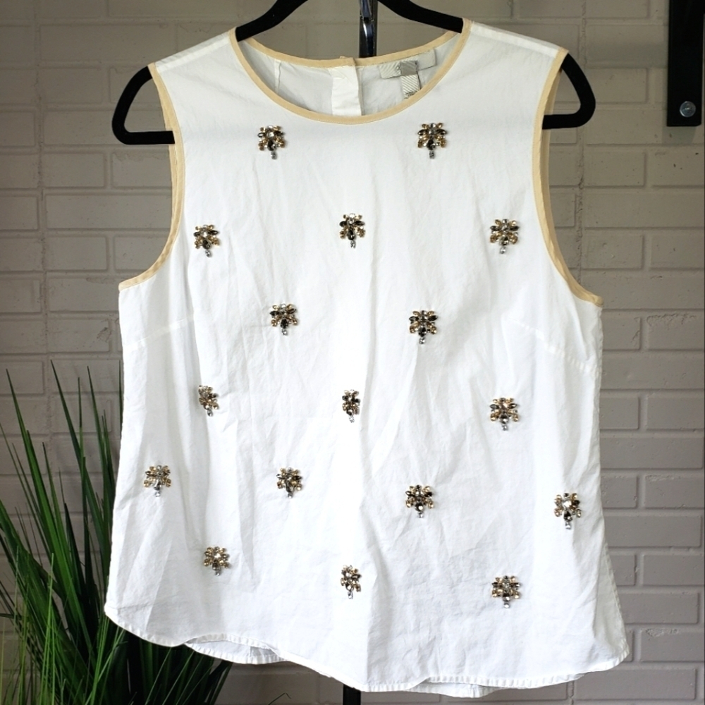 J. Crew Collection Embellished Poplin Shell size 8 White Cream
